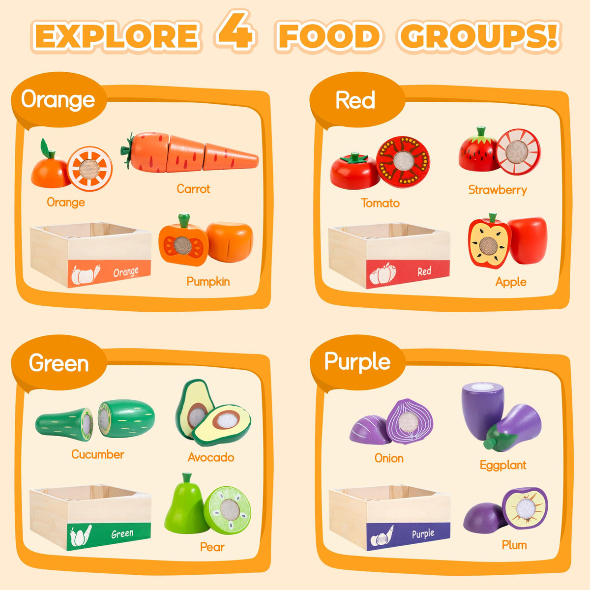 WOODMAM wooden cutting knives included for safe, realistic slicing pretend play.