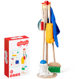 WOODMAM wooden kids cleaning set with broom for imaginative play and early cleaning skills.