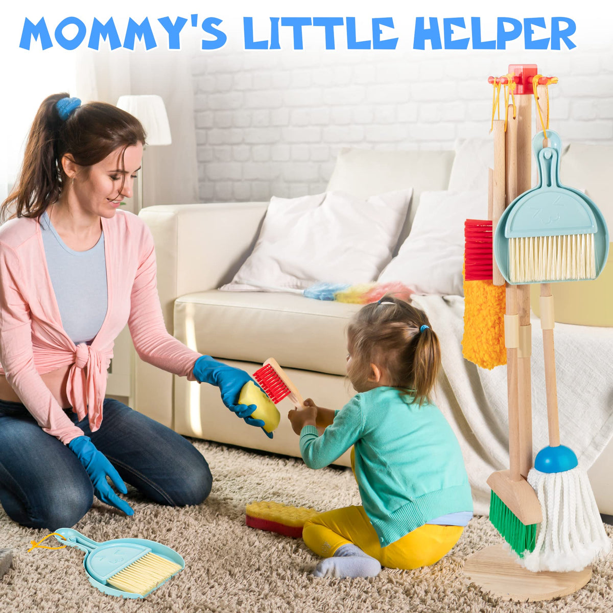 WOODMAM hand brush included for grooming little messes and developing dexterity.
