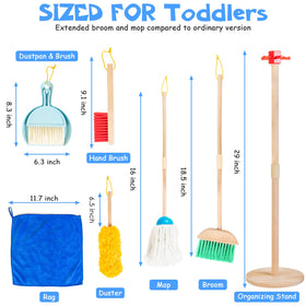WOODMAM wooden kids cleaning set with mop to foster coordination during pretend chores.