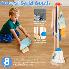 WOODMAM wooden cleaning kit with rag encourages hands on role play and tidy habits.