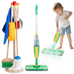 Woodmam wooden kids cleaning set shown for safe imaginative play
