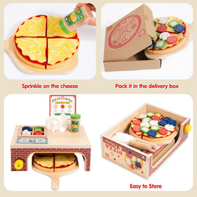 WOODMAM wooden pizza playset kitchen accessories, complete pretend kitchen for creative play.