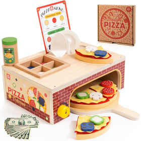 WOODMAM wooden pizza playset oven, inspiring imaginative cooking sessions and family pretend play.