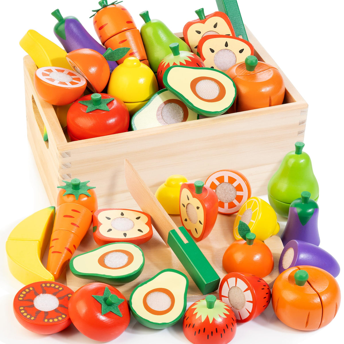 WOODMAM wooden play food with fruits and vegetables for imaginative kitchen play