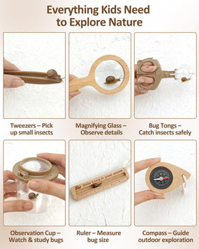 WoodsyJoy Bug Catcher Kit observation cup for close viewing.