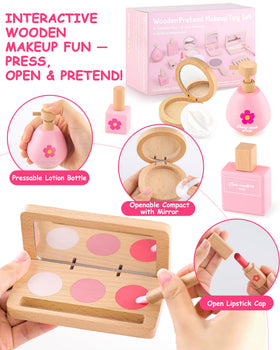 WoodsyJoy pretend makeup kit lipstick delivers vibrant shade in a toy format for mess-free fun.