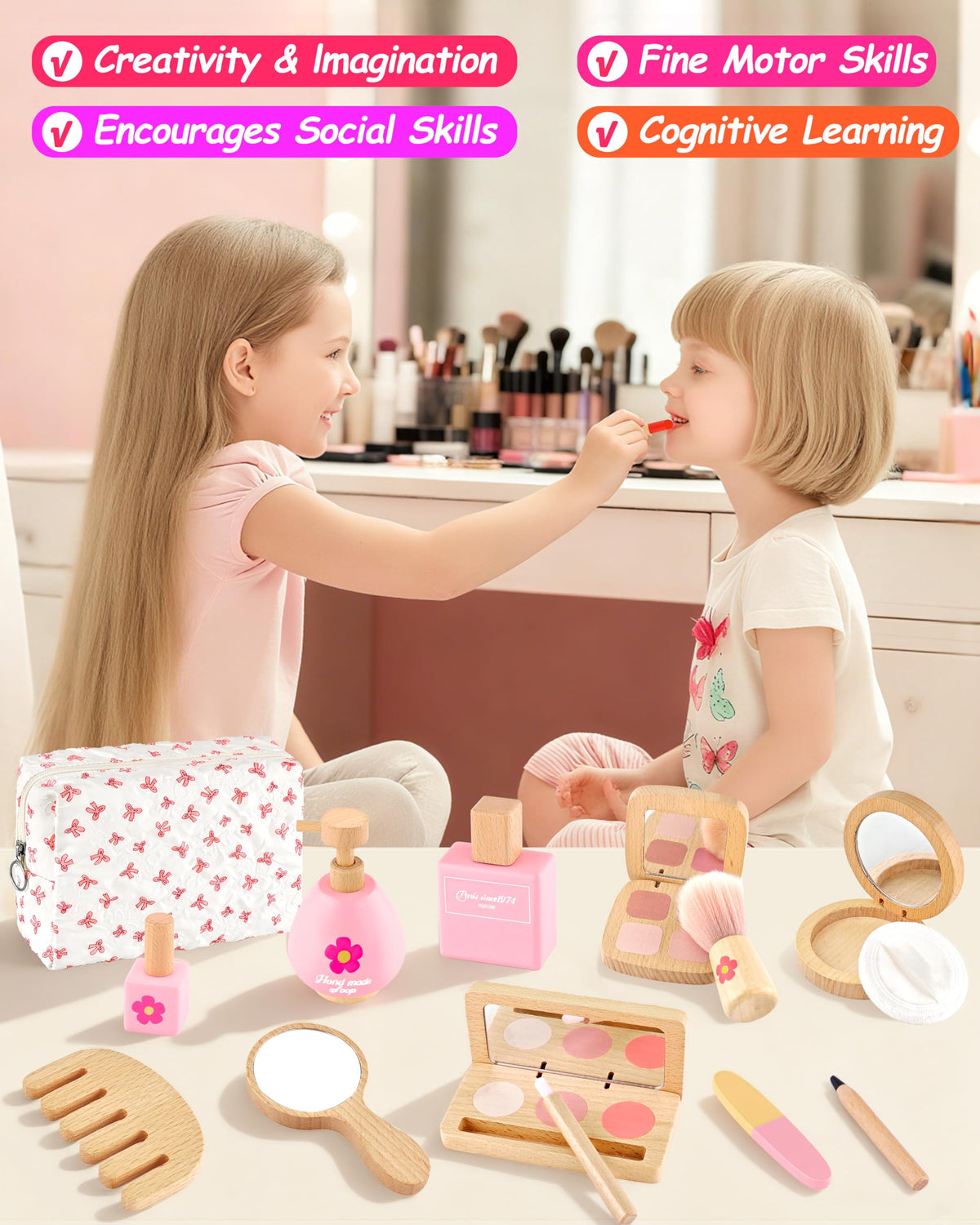 WoodsyJoy pretend makeup kit perfume bottle adds role play scent-like detail for imaginative fashion moments.