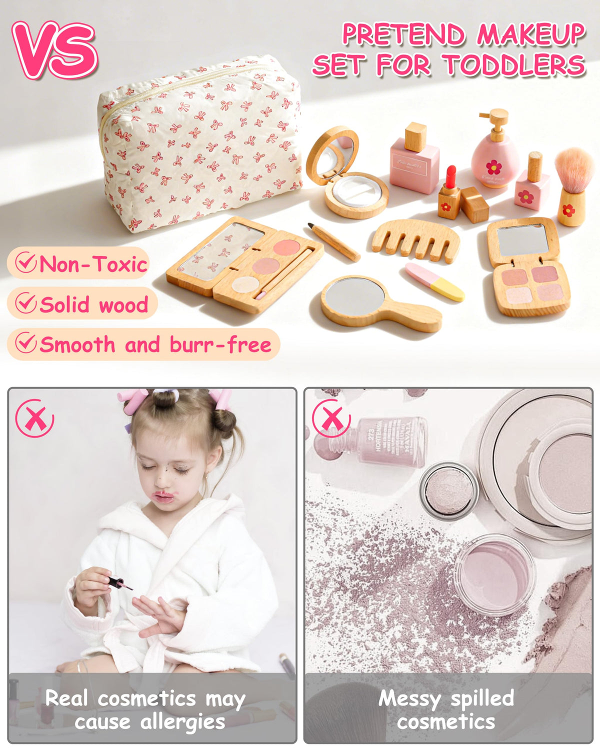 WoodsyJoy pretend makeup kit powder compact introduces soft shimmer play without real makeup mess.