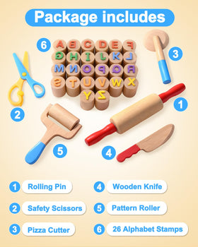 WoodsyJoy alphabet stamps help letter recognition through dough.
