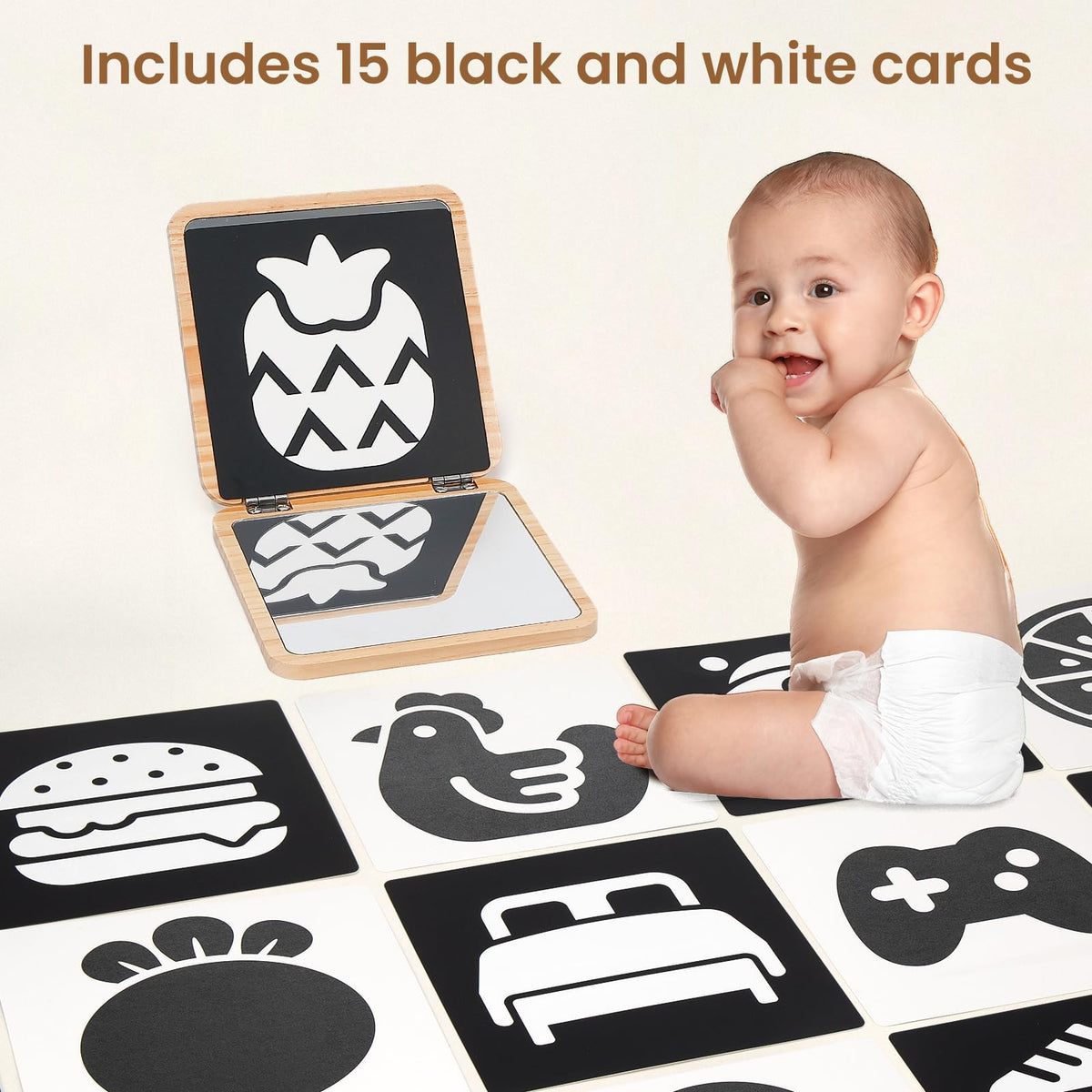 Woodtoe baby play mirror helps infants explore angles and reflections safely.