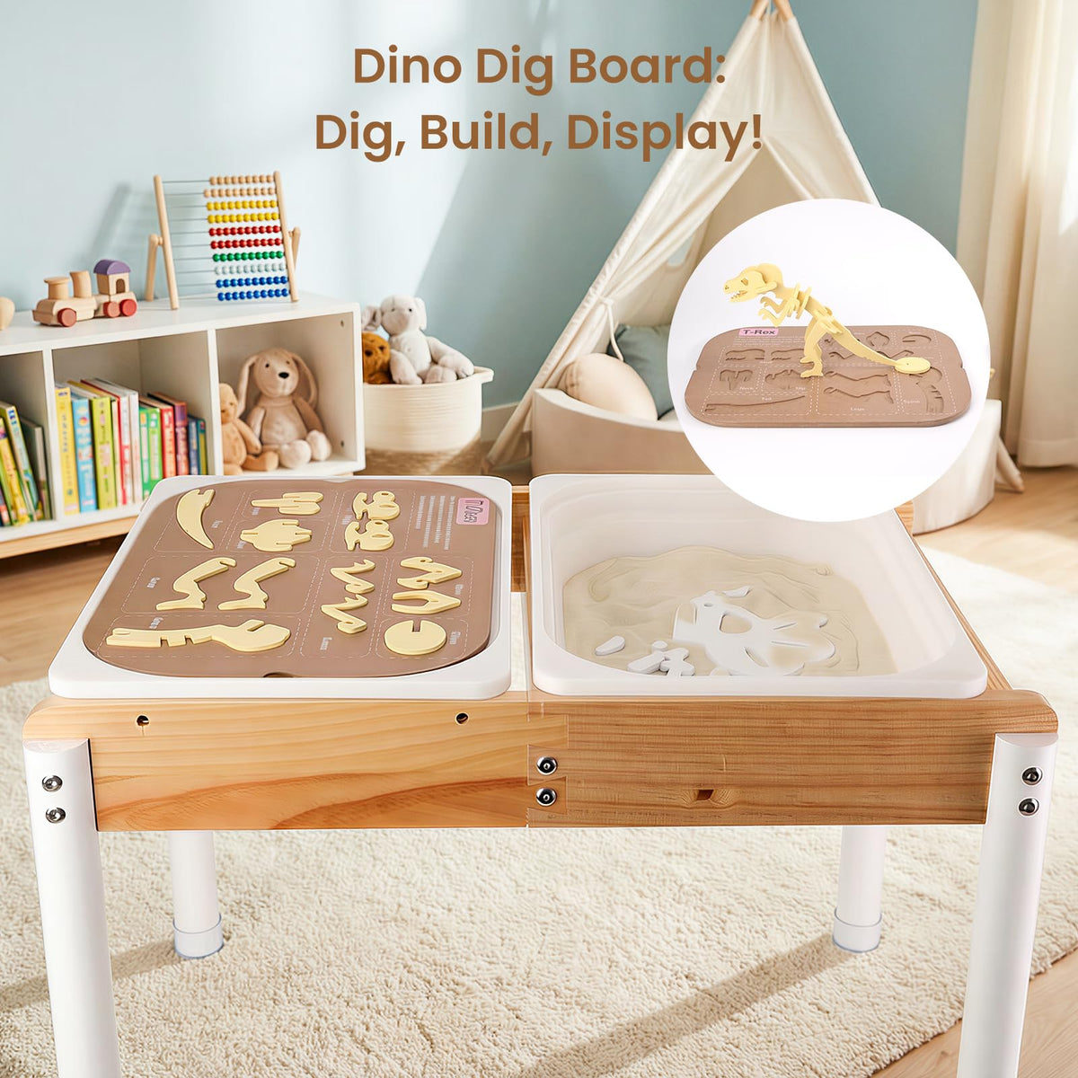 Woodtoe dinosaur puzzle 2D and 3D inserts encourage problem solving