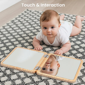 Woodtoe foldable travel mirror folds flat for on-the-go use.