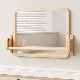 Woodtoe Montessori mirror-bar supports baby standing practice.