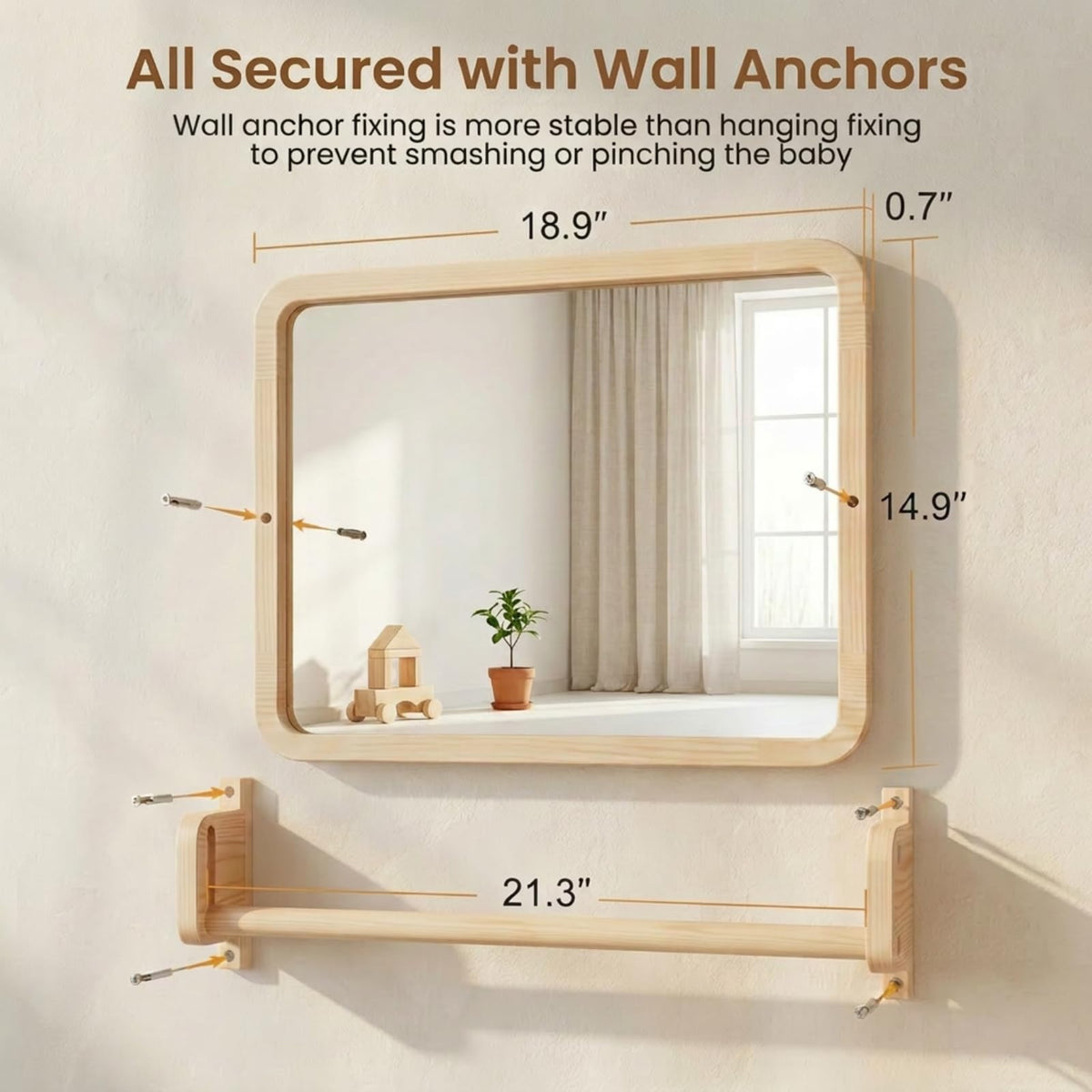 Woodtoe pull-up bar offers secure support for early steps.