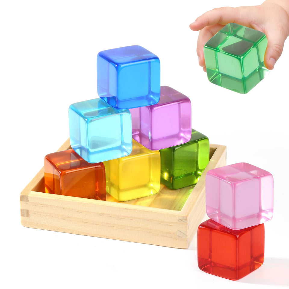 Woodtoe rainbow acrylic blocks nine cubes ready for color recognition play