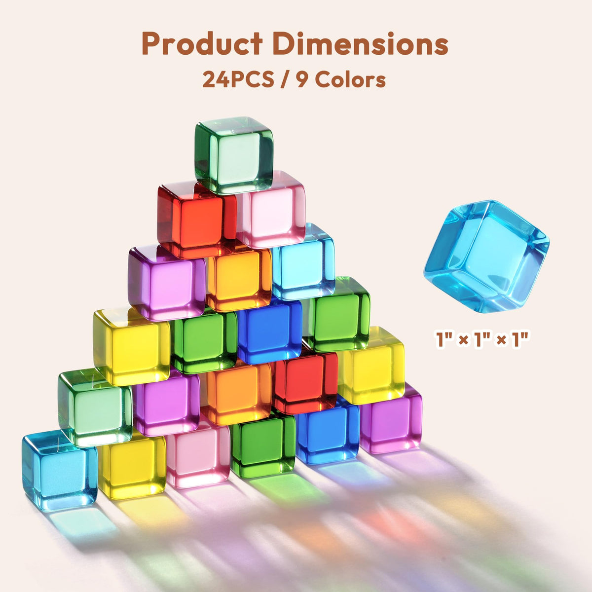 Woodtoe Rainbow Blocks 1 inch cubes for small hands and precise stacking skills