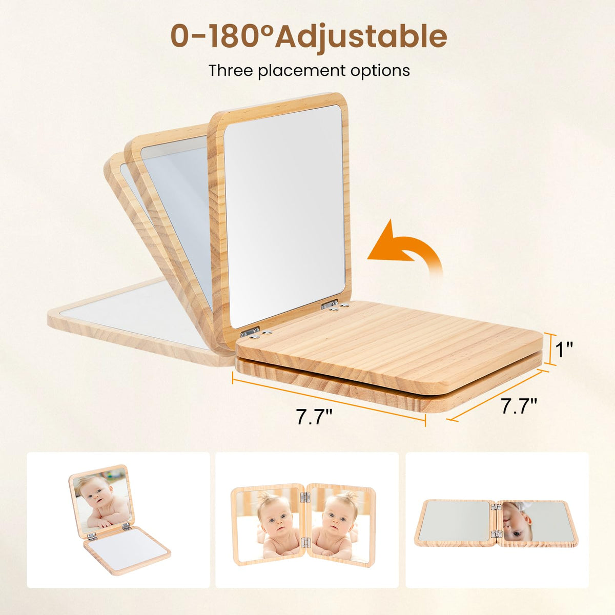 Woodtoe twin mirrors offer a wider view for baby during tummy time.