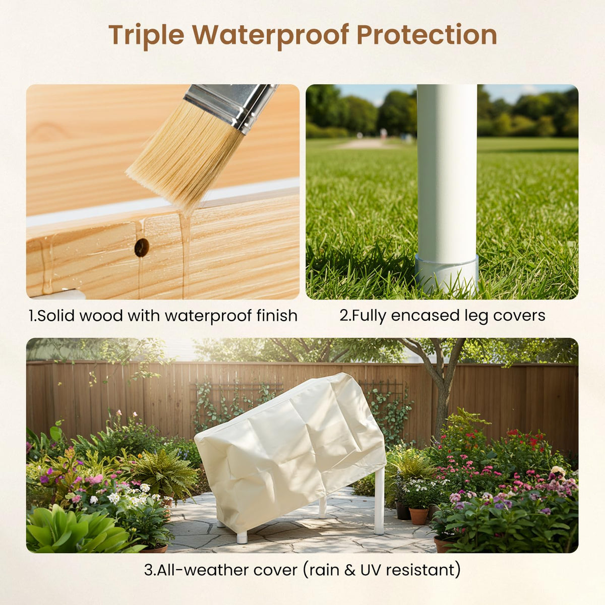 Woodtoe UV-resistant cover protects the outdoor table from weather