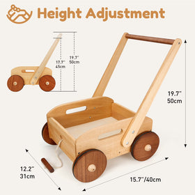 Woodtoe wooden baby walker features deceleration-friendly design for smoother practice.