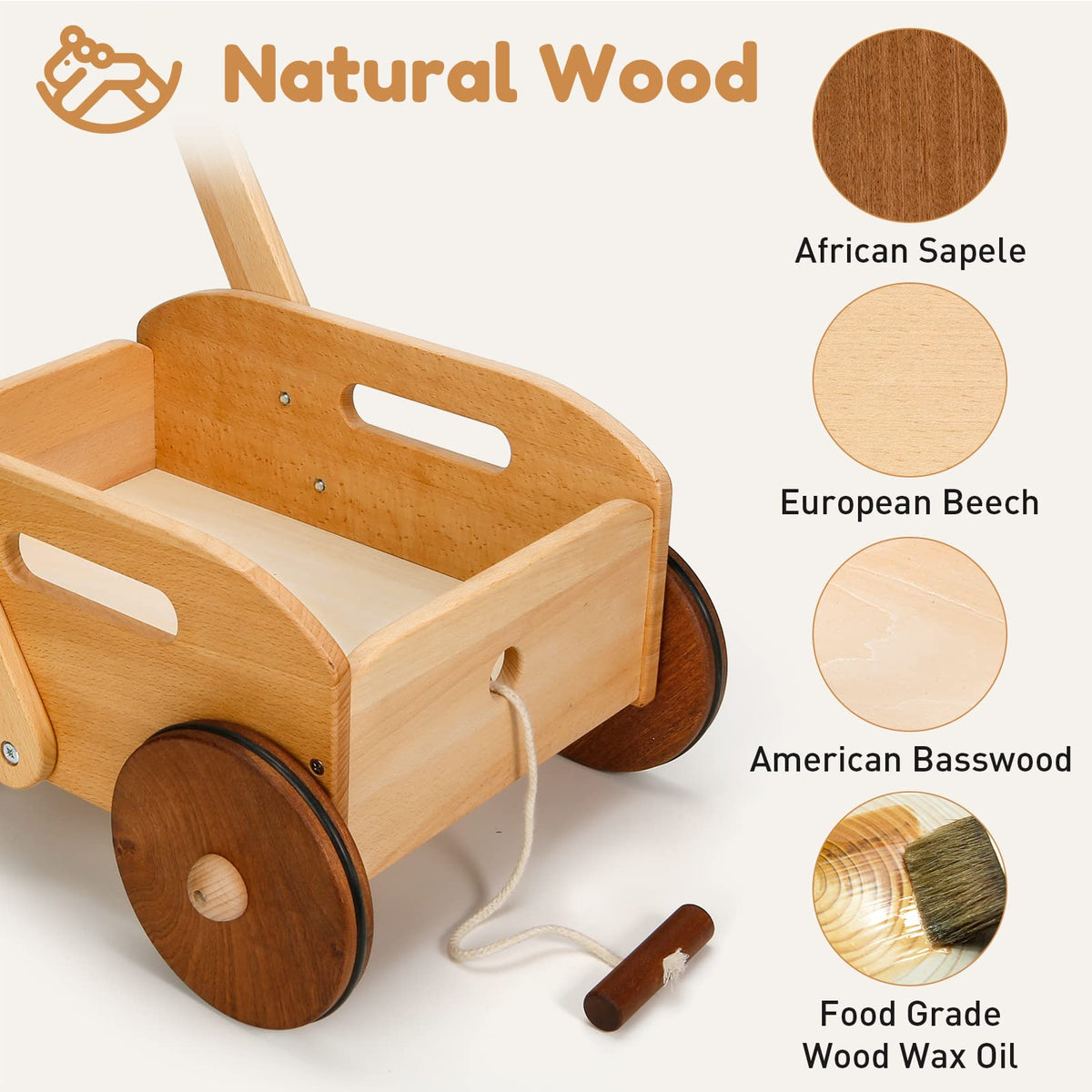 Woodtoe wooden baby walker supports Montessori-style exploration to build confidence.