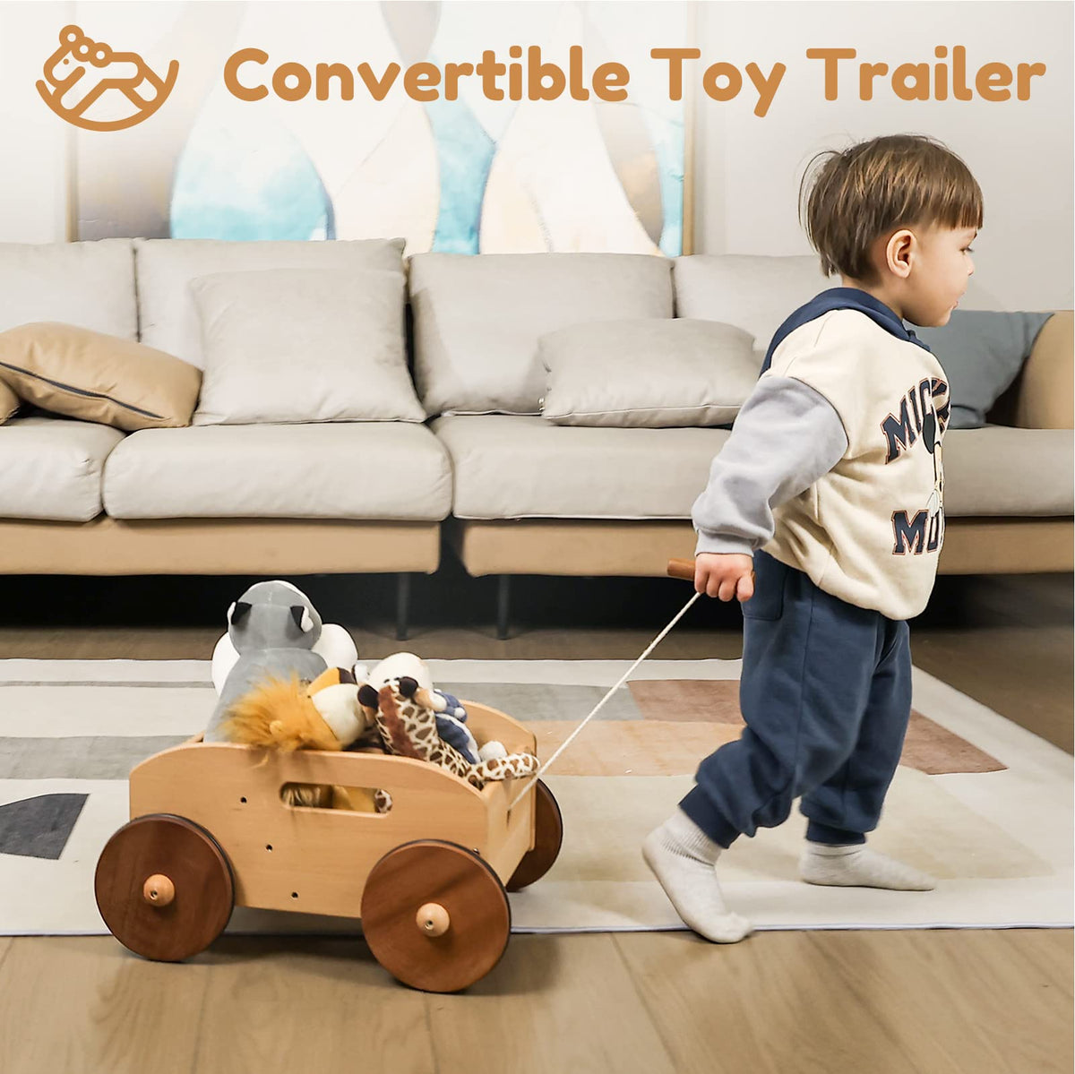 Woodtoe wooden baby walker is a practical push toy for toddlers.