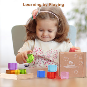 Woodtoe wooden storage box with blocks keeps play area tidy