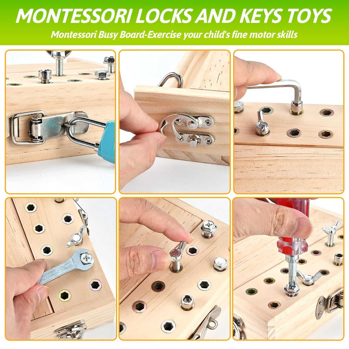 WoodTrove screwdriver board locks-keys view demonstrates simple tasks to boost concentration
