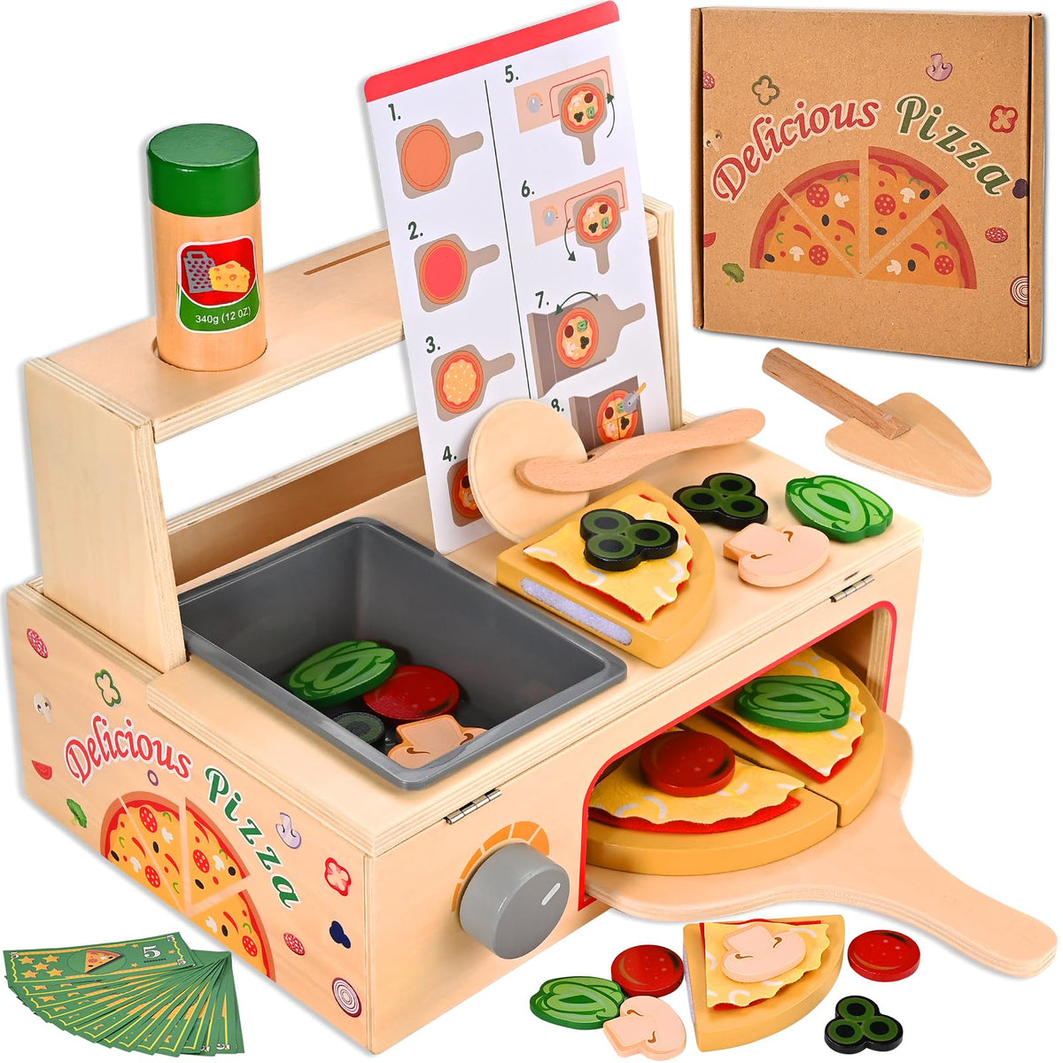 WoodTrove pizza-oven-playset offers realistic baking play for imaginative cooks.