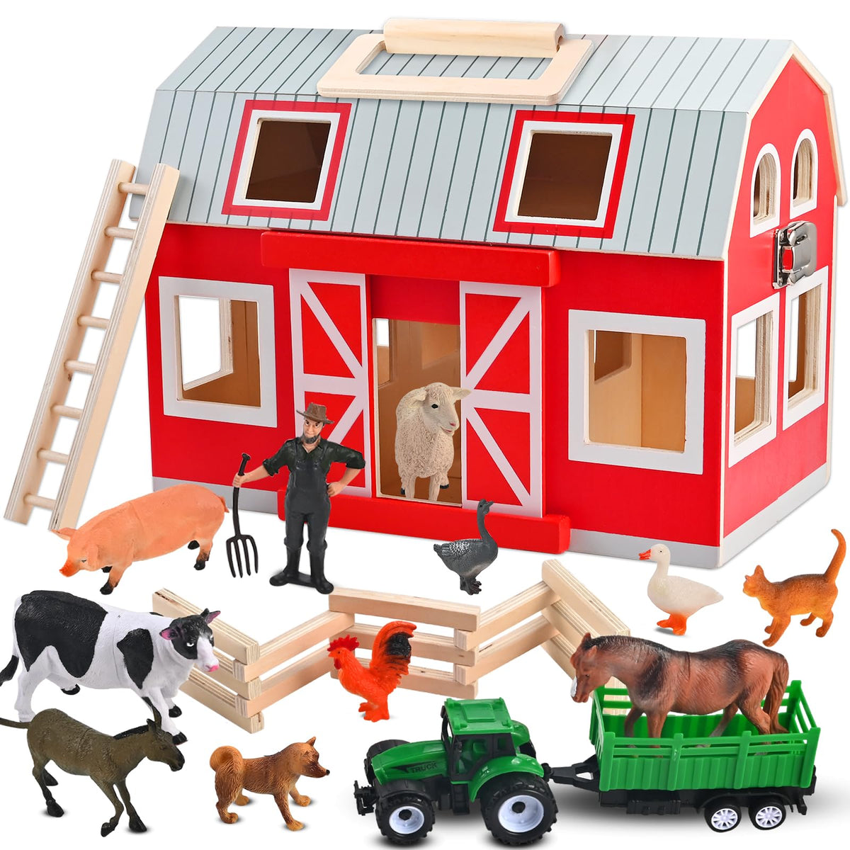 WoodTrove wooden barn toy with sturdy construction for imaginative play indoors