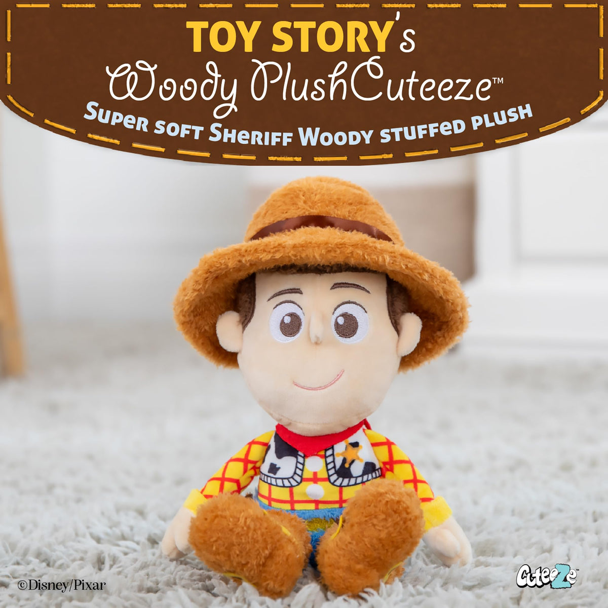 Woody plush cowboy hat detail ready for imaginative play and easy recognition.
