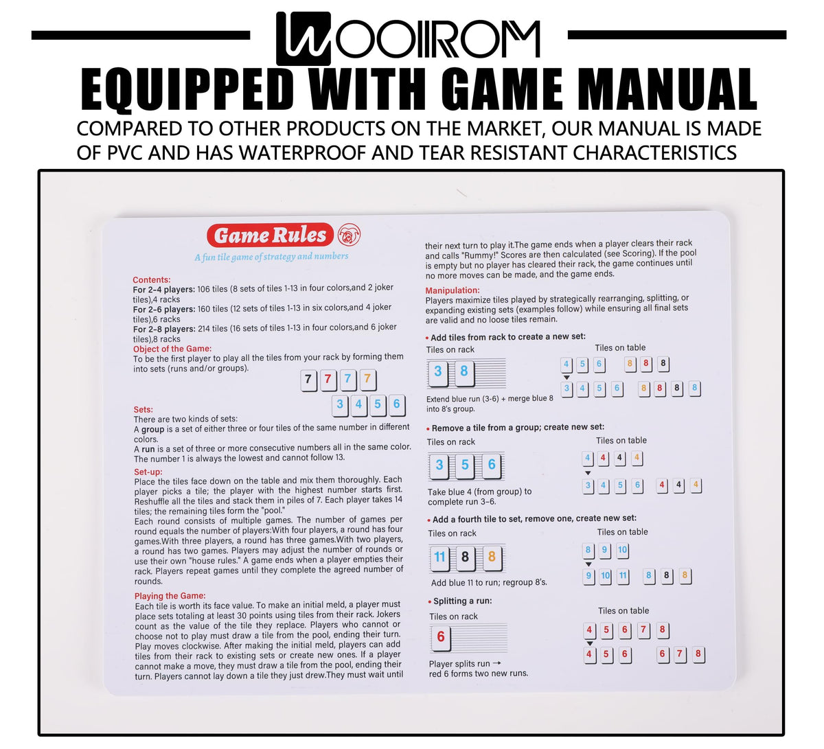 WOOIIROM Durable rule card protects instructions for simple setup