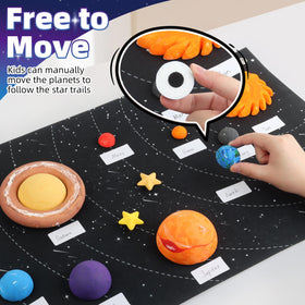 Wookidel solar system kit adhesive hooks secure planets on felt board for easy arrangement.