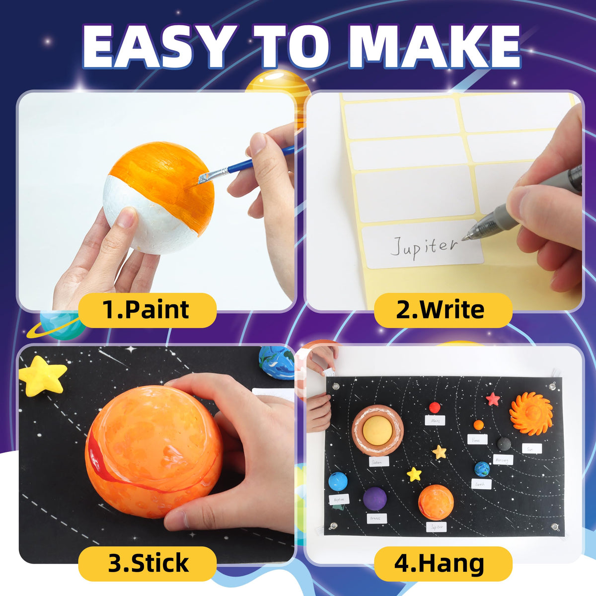 Wookidel solar system kit foam hemispheres enable tactile planet building and color practice.
