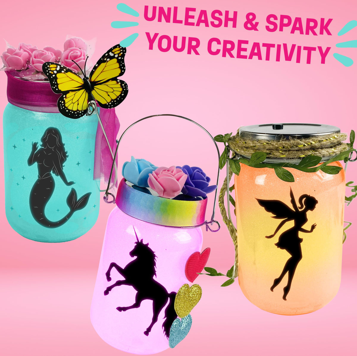 WOOODLIFY ribbons and glitter colors add vibrant designs to lantern crafts.