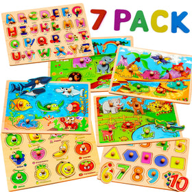 WOOODLIFY wooden puzzles alphabet set helps early literacy through colorful letter pieces.