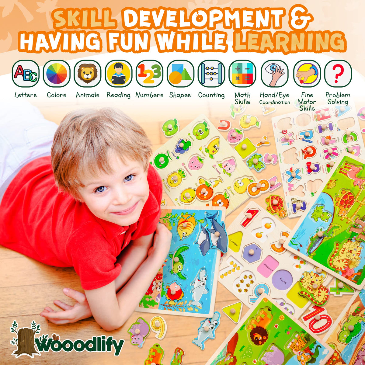 WOOODLIFY wooden puzzle fruits and colors helps sensory play and color naming.