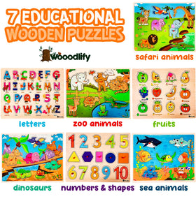 WOOODLIFY wooden puzzles shapes numbers aids shape recognition and counting skills.