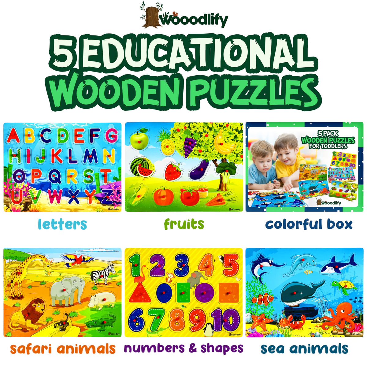 WOOODLIFY numbers puzzle pegs encourage early counting and hand-eye coordination.
