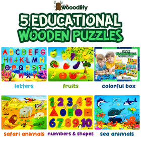 WOOODLIFY numbers puzzle pegs encourage early counting and hand-eye coordination.