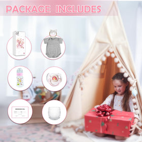 WOOROY gift-set includes pacifier, bottle, diaper, birth certificate, and box.