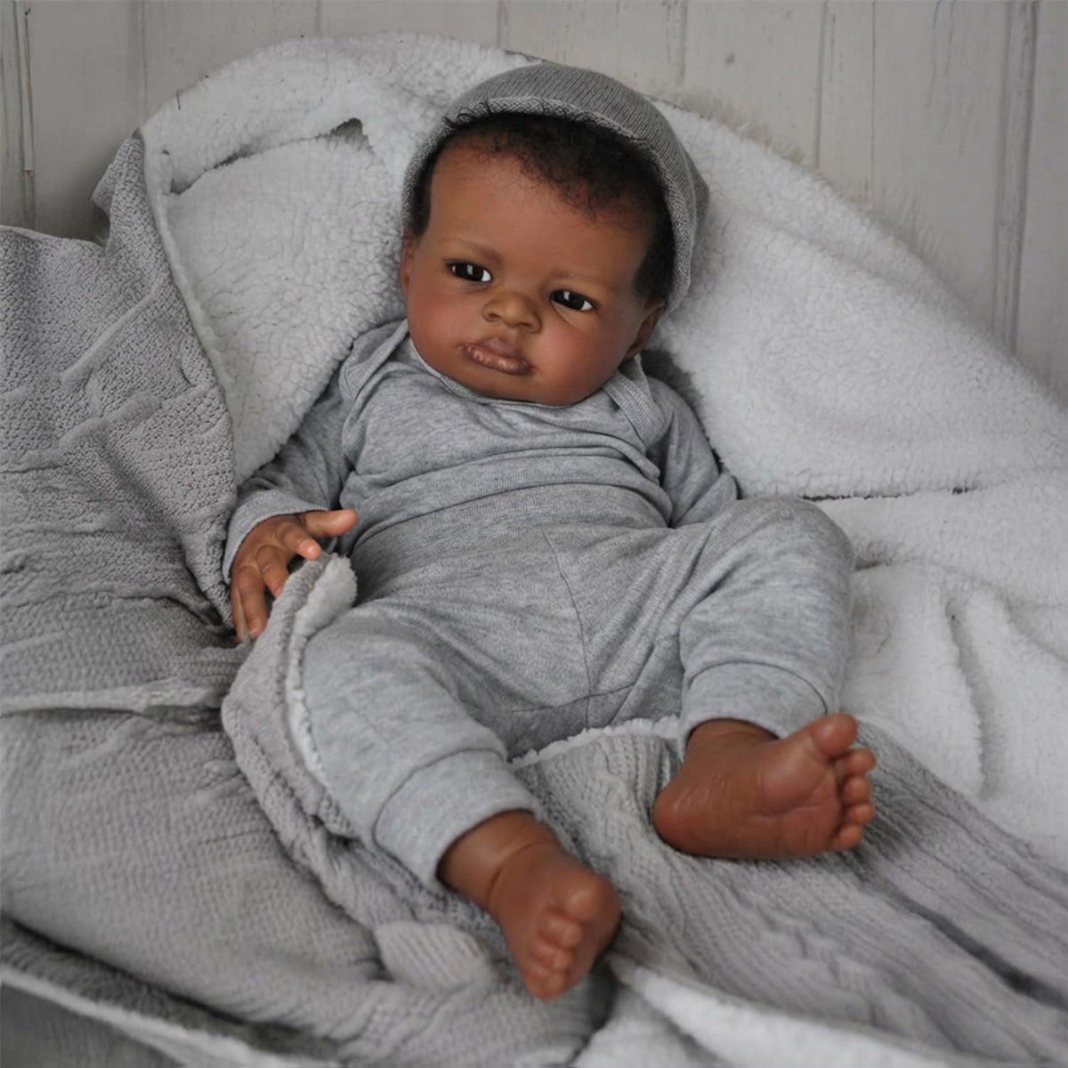 WOOROY Realistic 20-inch black boy doll face detail for lifelike play