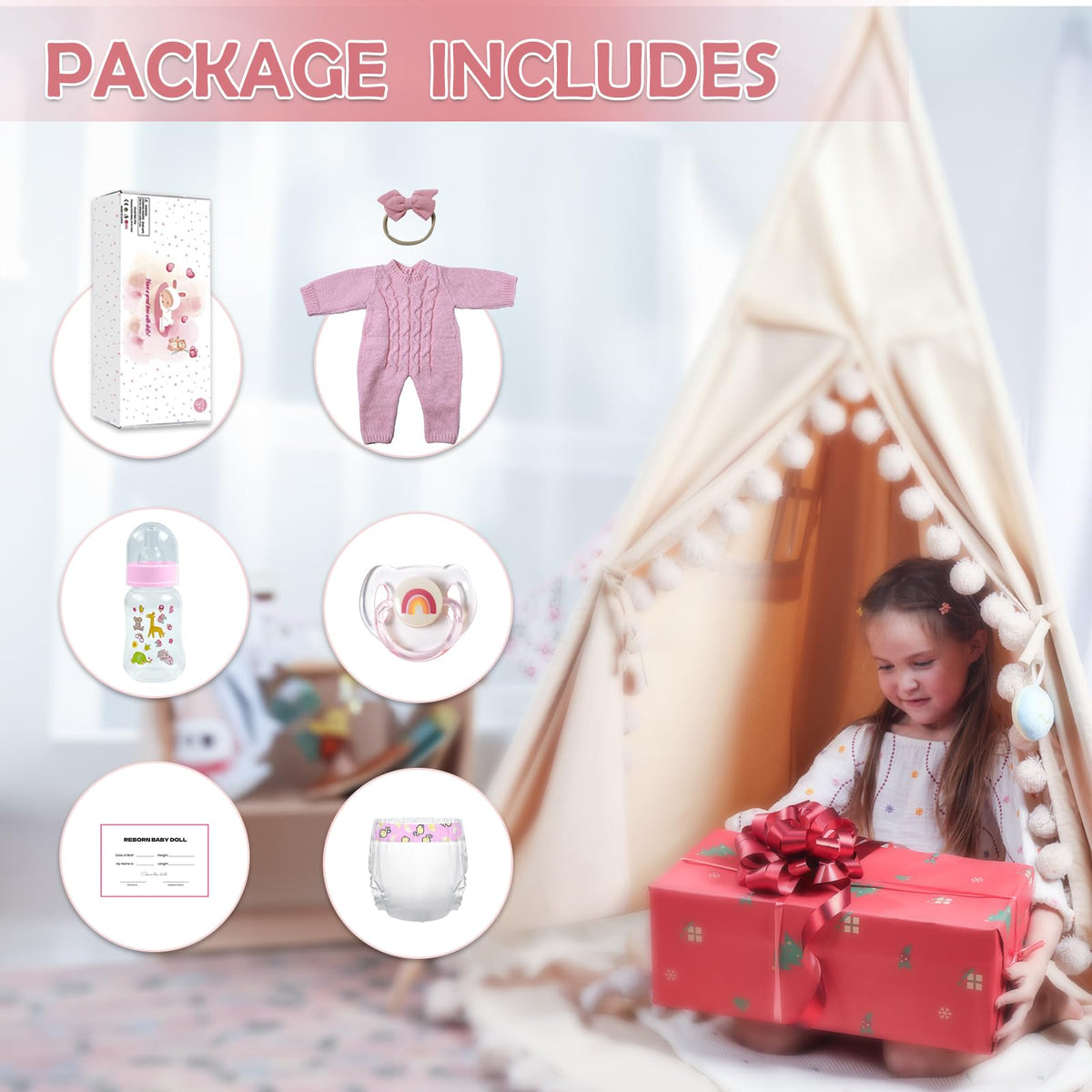 WOOROY Realistic Reborn Doll 18in accessories pack supports creative gifting moments.
