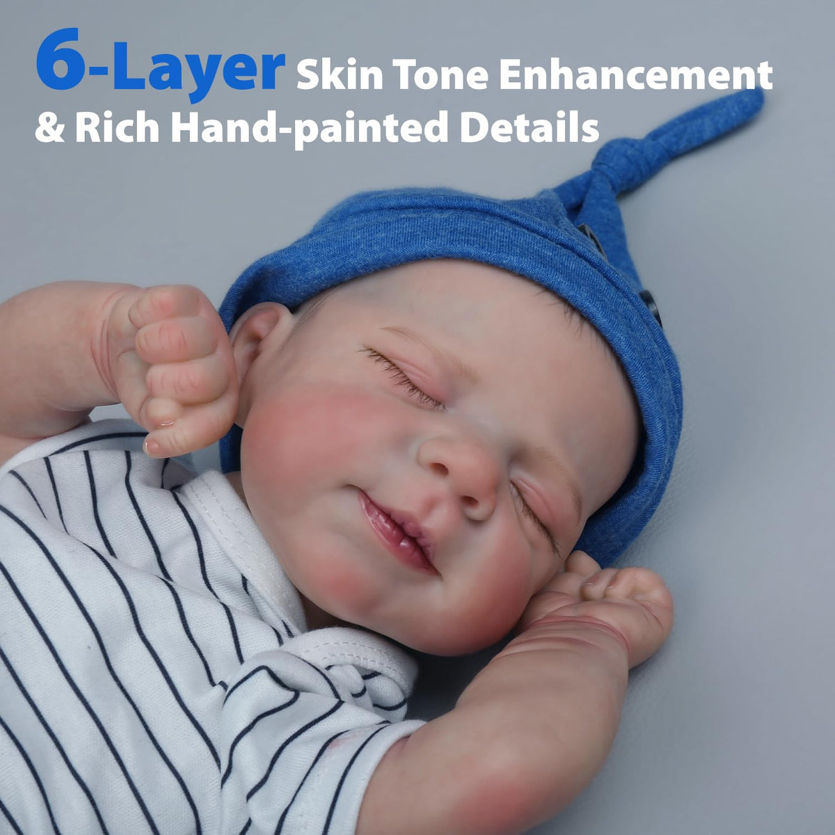 WOOROY reborn doll hair detail with hand-painted features