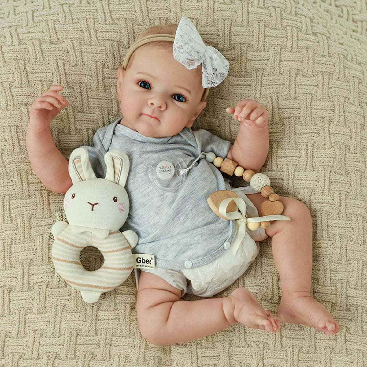 WOOROY magnetic pacifier makes soothing moments during pretend feeding.