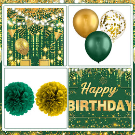 Woosytoo paper pom poms in green and gold add festive volume.