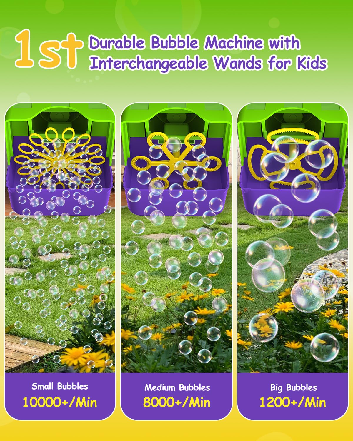 WOOYE Bubble Machine 3-in-1 medium bubbles disc for outdoor parties.