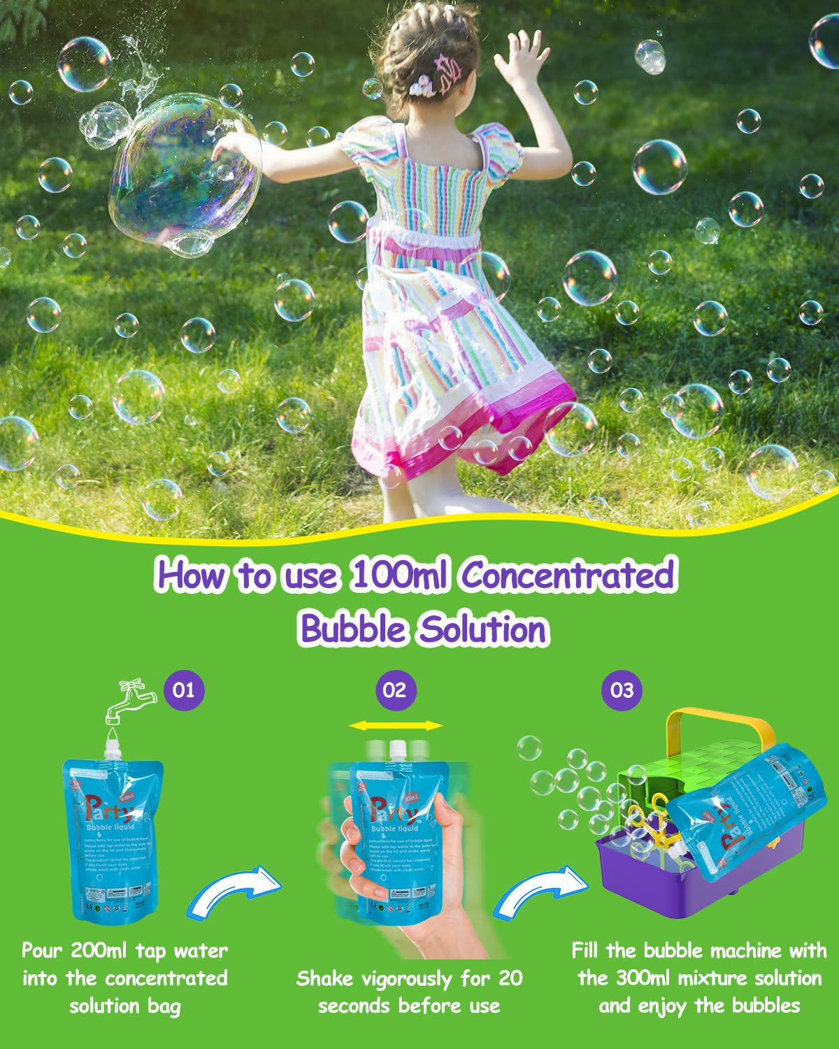 WOOYE Bubble Machine versatile power options perfect for indoors or outdoors.