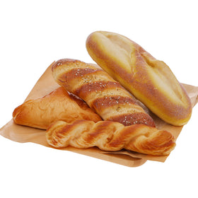 Woration artificial French bread set on display, lifelike and durable for home décor.