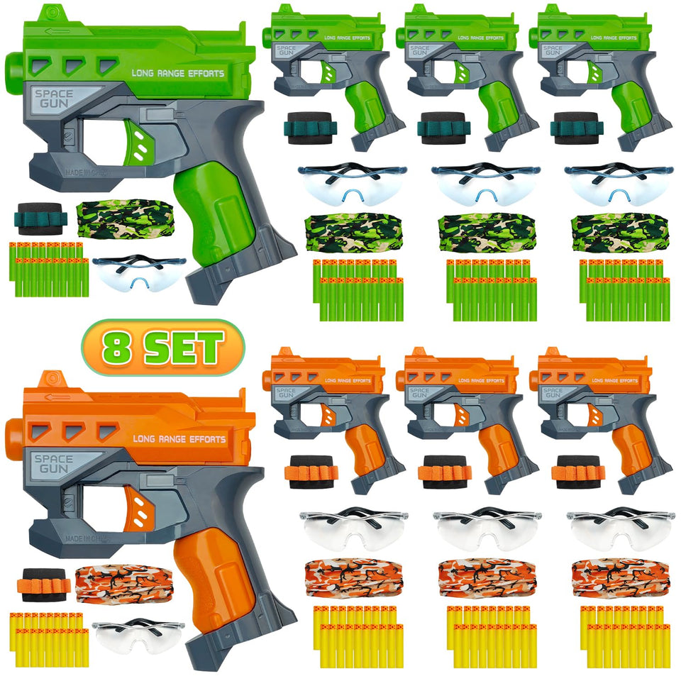 Wordot eight pack blaster guns in green and orange for team play
